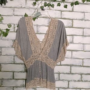 Grey blouse with lace - Charlotte Russe